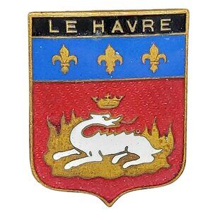 Vintage Le Havre France Heraldic Enamel Pin Badge Unicorn & Fleur‑de‑Lis